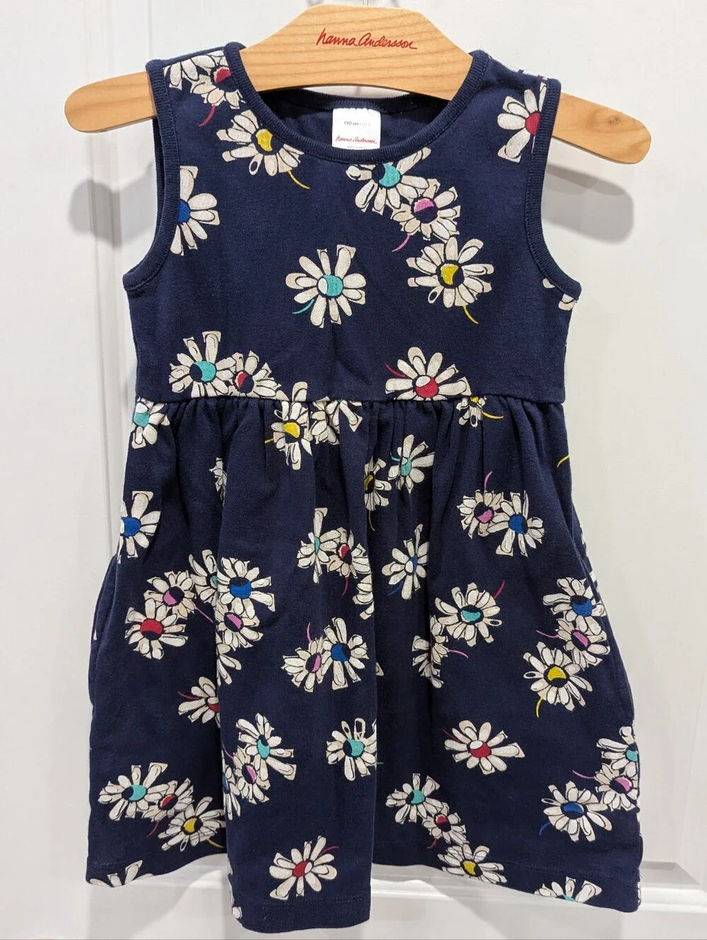 Hanna Andersson Kids Navy Blue Flowers Daisy Cotton Sun Dress Girls Size 110 5